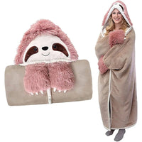 Thumbnail for Winter Hooded Flannel Sloth Shaped Blanket